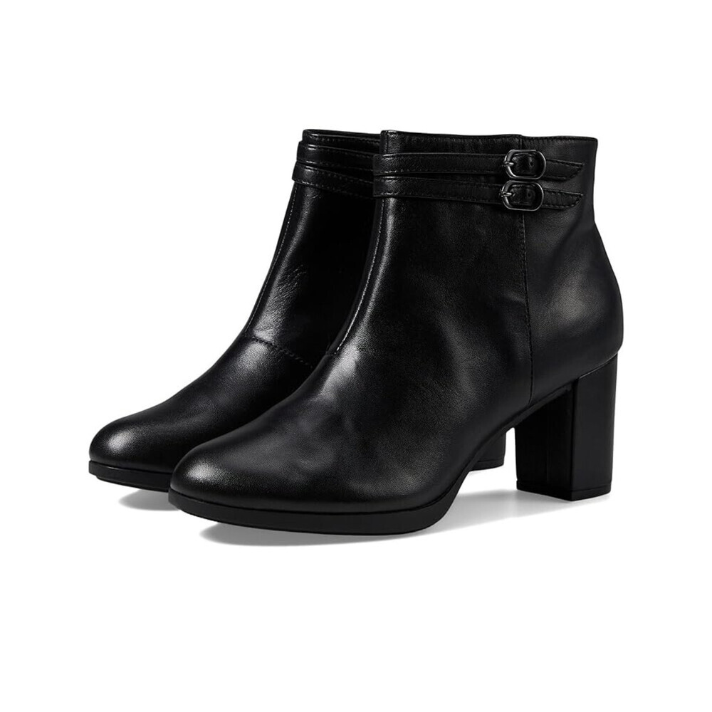 Clarks Bayla Light Boots Women's US 8 Black Leather Block Heel Booties LION793